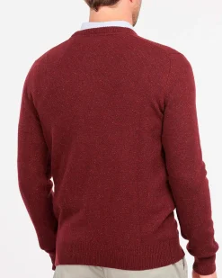 Maglia Barbour girocollo Tisbury bordeaux in misto lana e seta effetto bottonato