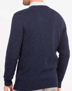 Maglia Barbour girocollo Tisbury blu in misto lana e seta effetto bottonato