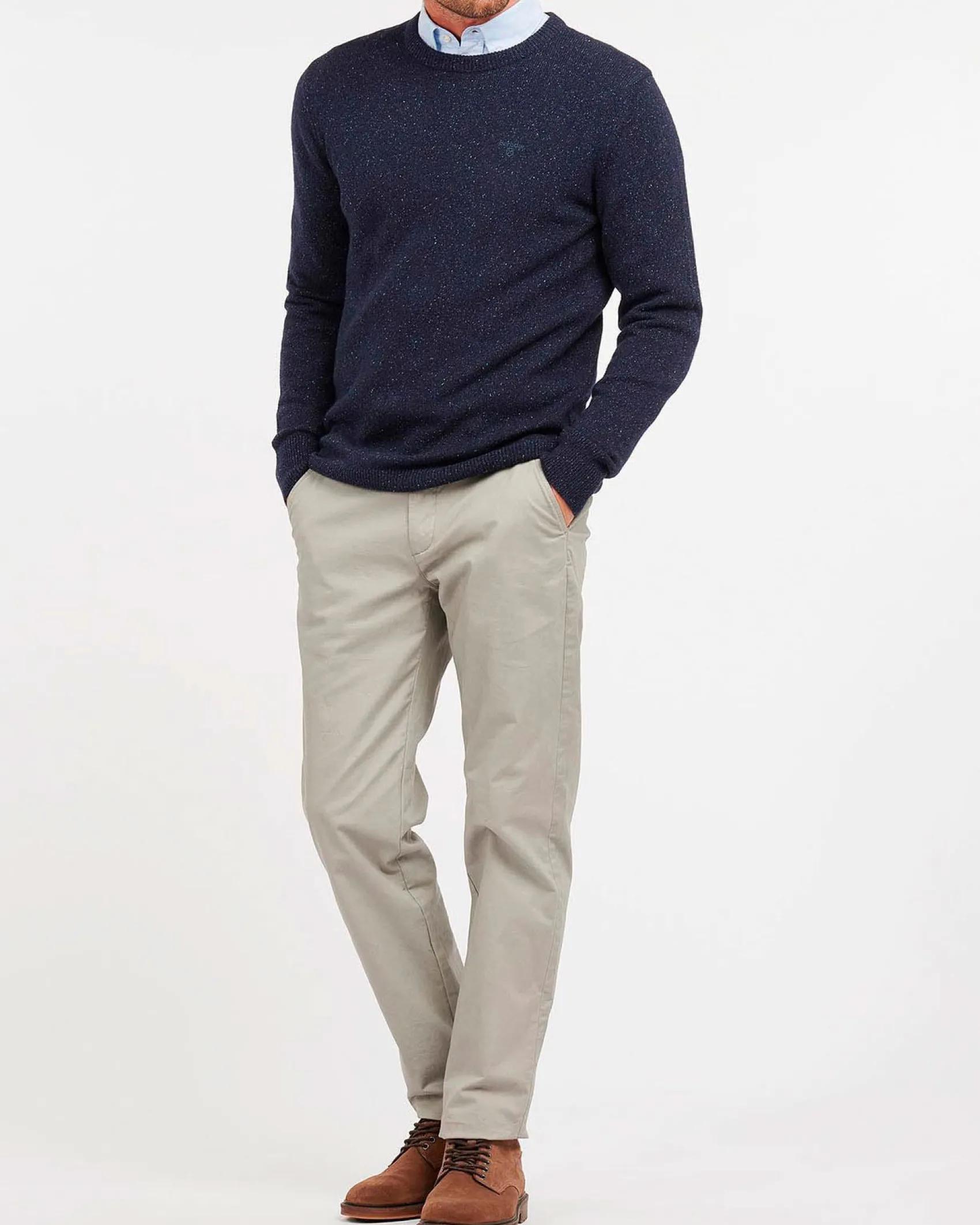 Maglia Barbour girocollo Tisbury blu in misto lana e seta effetto bottonato