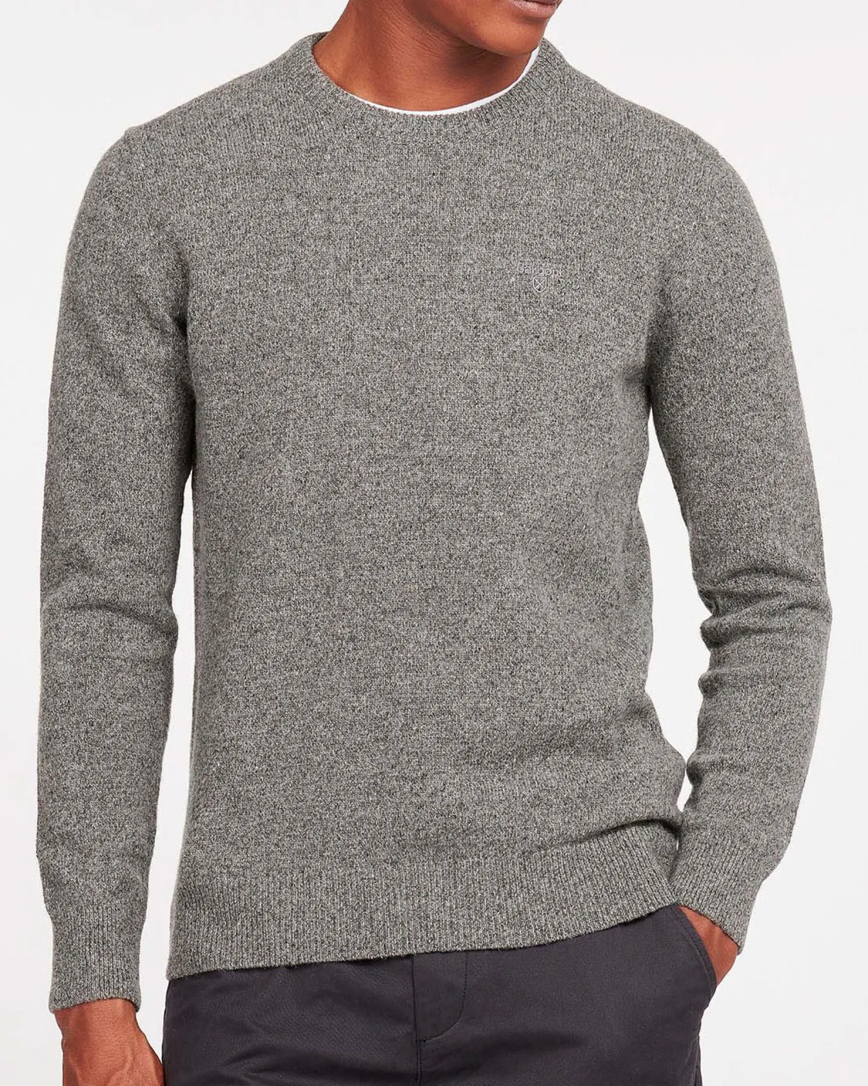 Maglia Barbour girocollo Tisbury grigia in misto lana e seta effetto bottonato