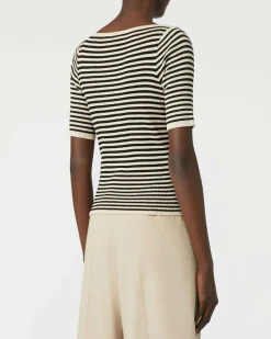 Maglia beige a righe blu in misto viscosa Weekend Max Mara con maniche al gomito