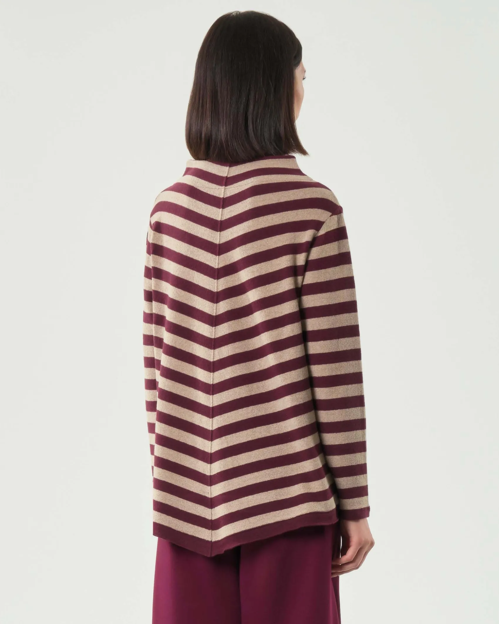 Maglia beige a righe bordeaux Jurerê in misto cotone con colletto a cratere