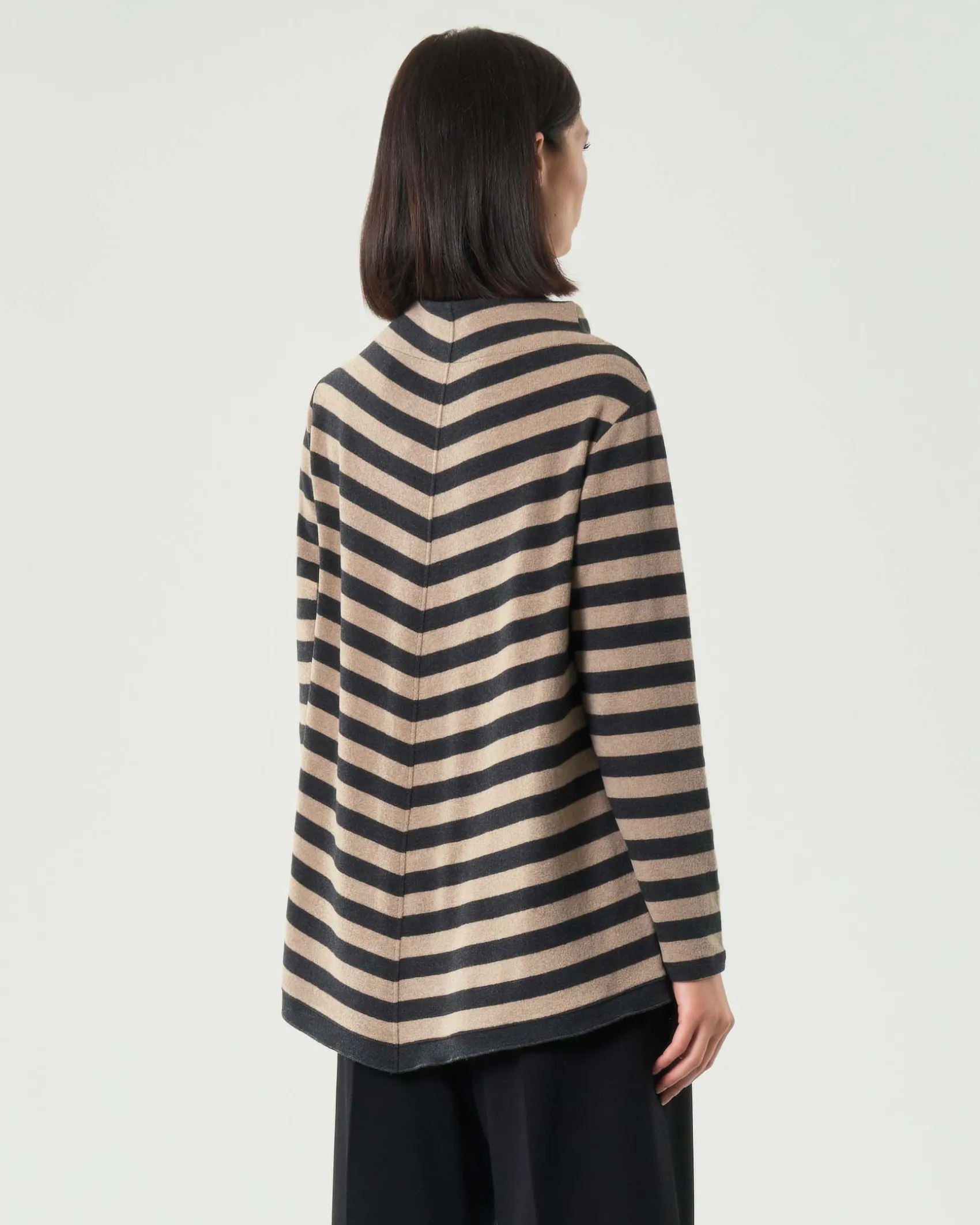 Maglia beige a righe grigio antracite Jurerê in misto cotone con colletto a cratere