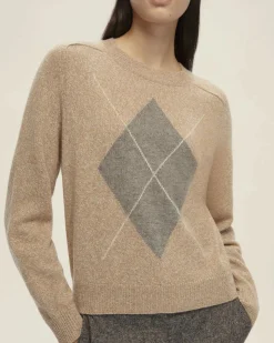 Maglia beige Emme Marella a motivo a losanghe grigie in misto lana