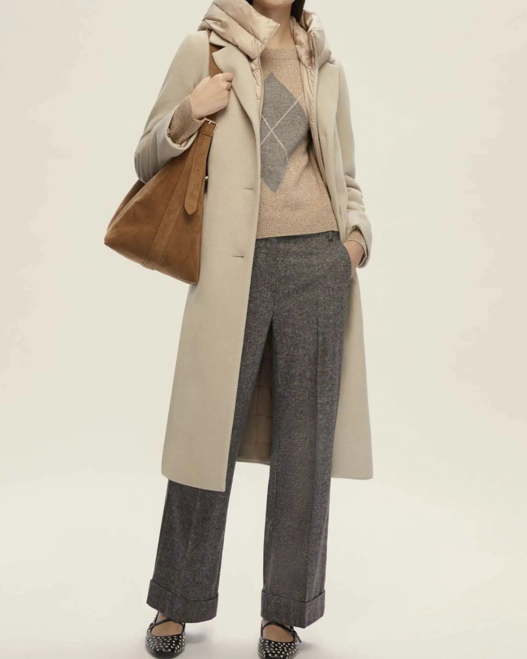 Maglia beige Emme Marella a motivo a losanghe grigie in misto lana