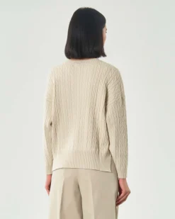Maglia beige Hlo! in misto viscosa a trecce con spacchetti laterali al fondo