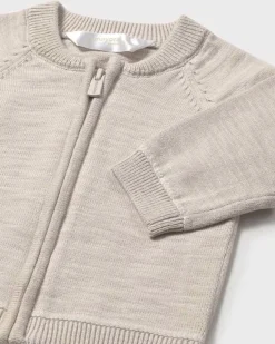 Maglia beige in cotone con apertura zip