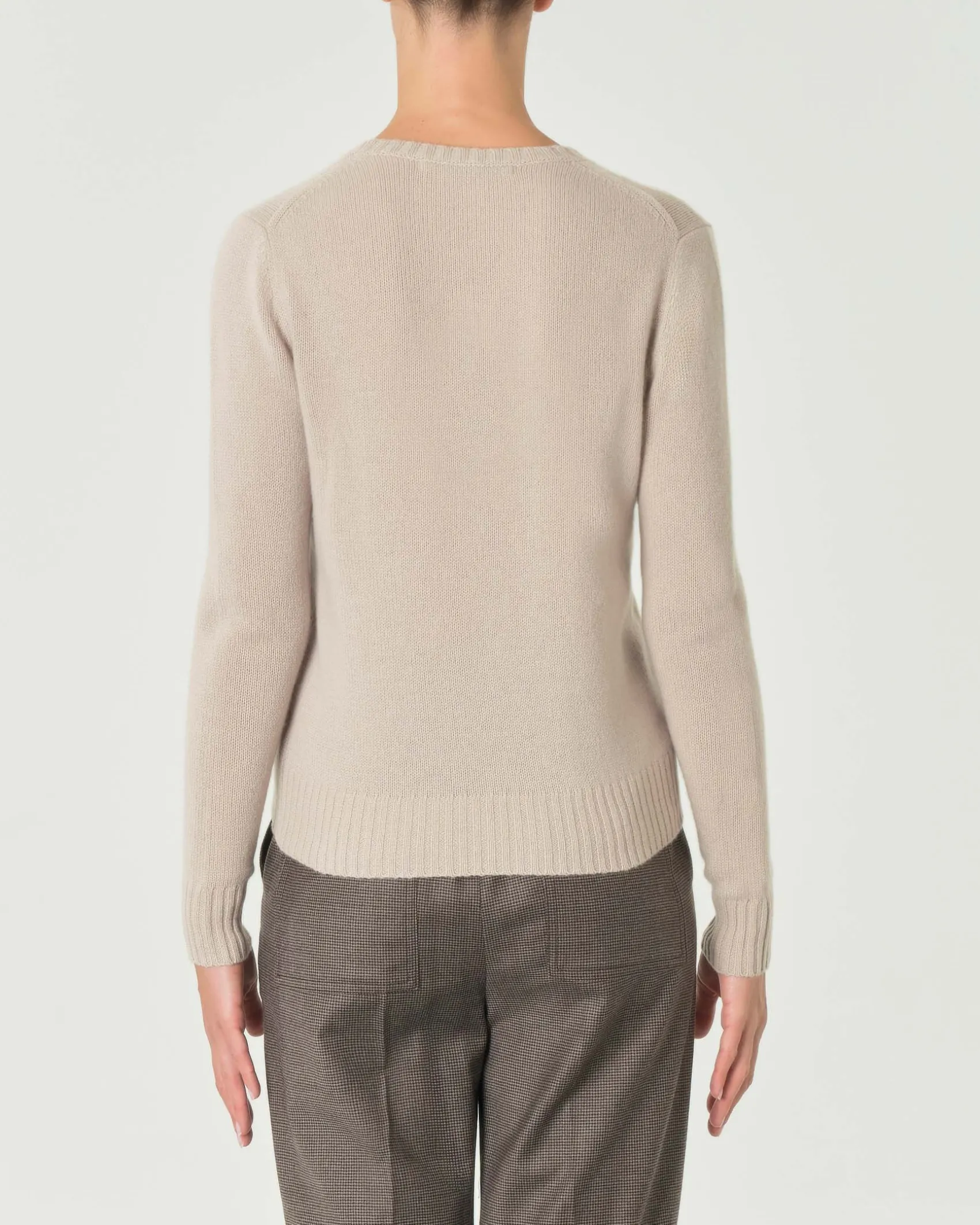 Maglia beige melange girocollo in puro cashmere