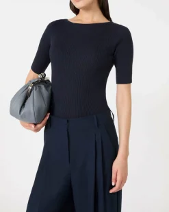 Maglia blu in misto viscosa Weekend Max Mara con maniche al gomito