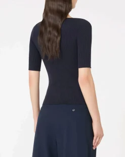 Maglia blu in misto viscosa Weekend Max Mara con maniche al gomito