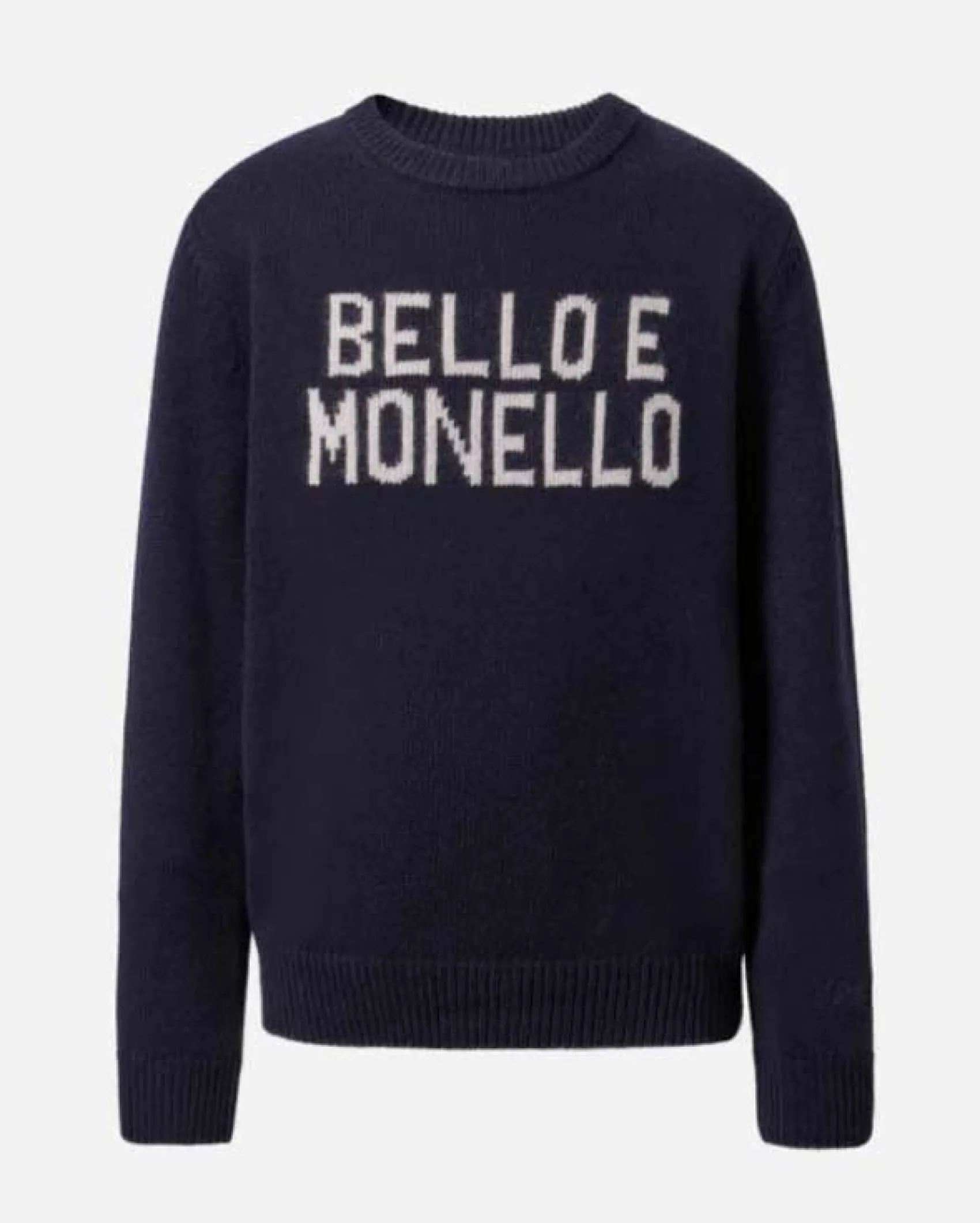 Maglia blu MC2 Saint Barth girocollo in misto lana e cashmere con scritta Bello e Monello
