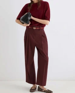 Maglia bordeaux Marella in cashmere a maniche corte con scollo con taglio a vivo