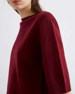 Maglia bordeaux Marella in cashmere a maniche corte con scollo con taglio a vivo