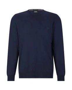 Maglia Boss blu girocollo in pura lana vergine