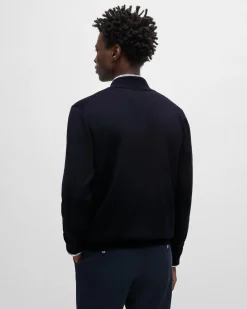Maglia Boss blu in pura lana merinos con chiusura zip a doppio cursore