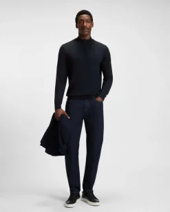 Maglia Boss blu in pura lana vergine con apertura a mezza zip