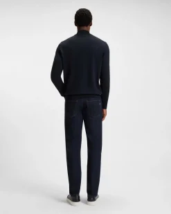 Maglia Boss blu in pura lana vergine con apertura a mezza zip