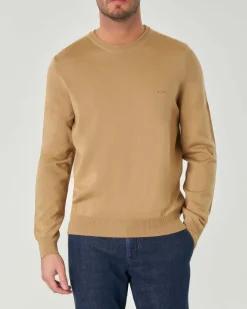 Maglia Boss cammello girocollo in pura lana vergine