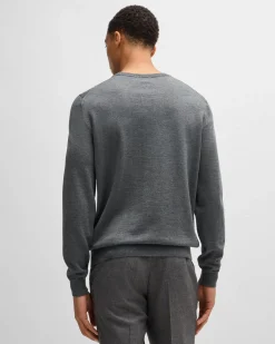 Maglia Boss grigia con scollo a V in pura lana vergine