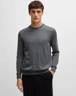 Maglia Boss grigia girocollo in pura lana vergine