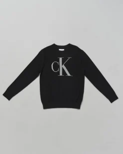 Maglia Calvin Klein nera in cotone con maxi logo salvia
