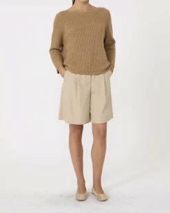 Maglia color cammello Weekend Max Mara in misto mohari a coste con maniche raglan
