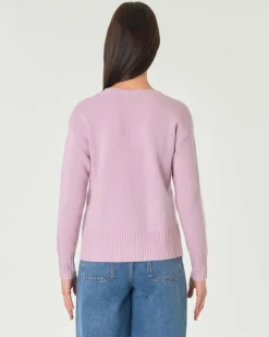 Maglia color cipria in pura lana con lavorazione cardata verticale