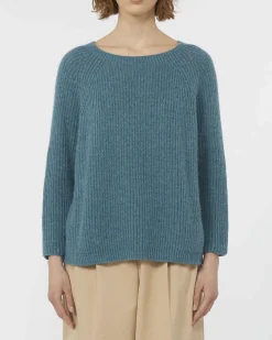 Maglia color ottanio Weekend Max Mara in misto mohari a coste con maniche raglan