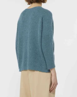 Maglia color ottanio Weekend Max Mara in misto mohari a coste con maniche raglan