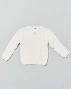 Maglia color panna girocollo in pura lana a trecce