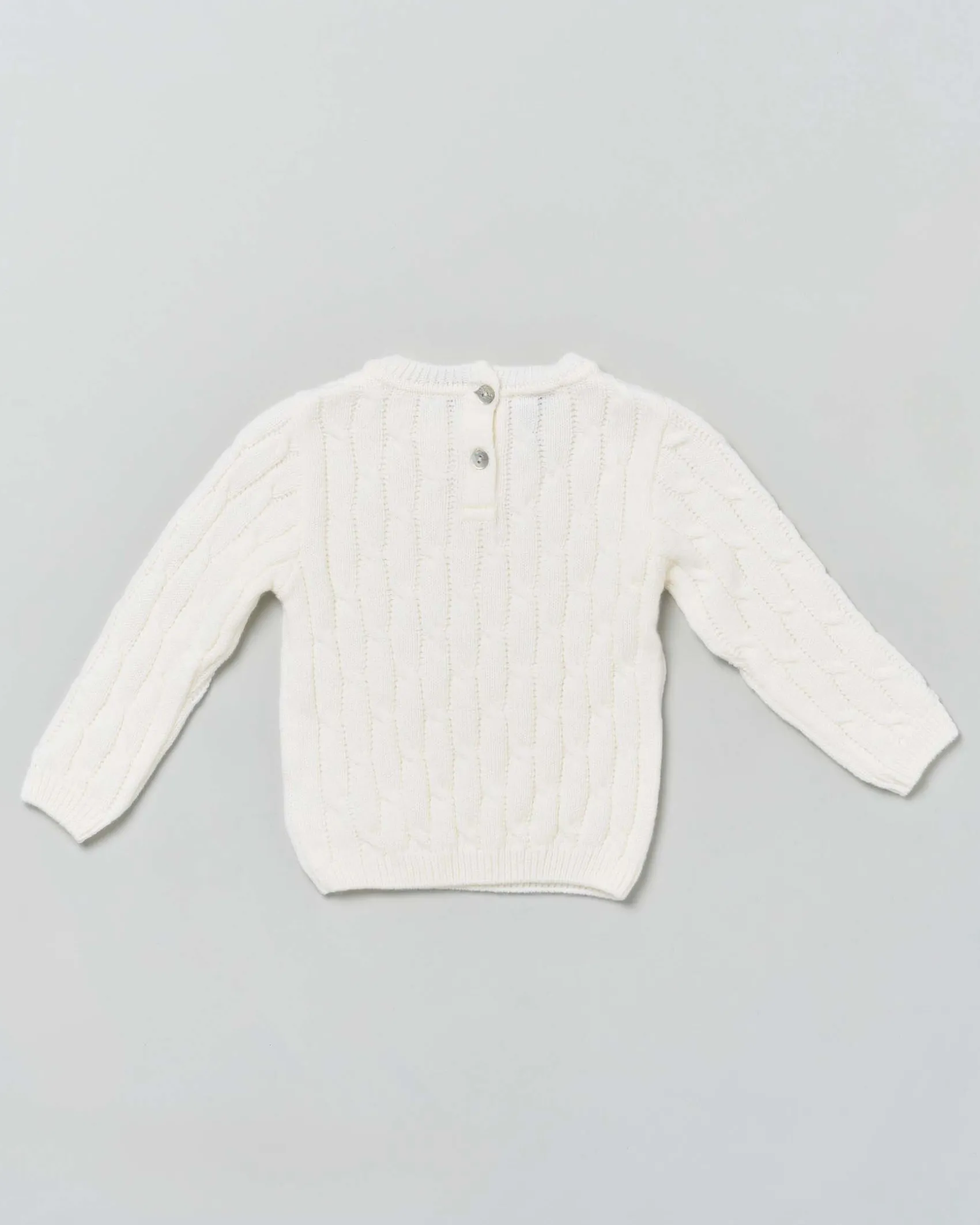 Maglia color panna girocollo in pura lana a trecce