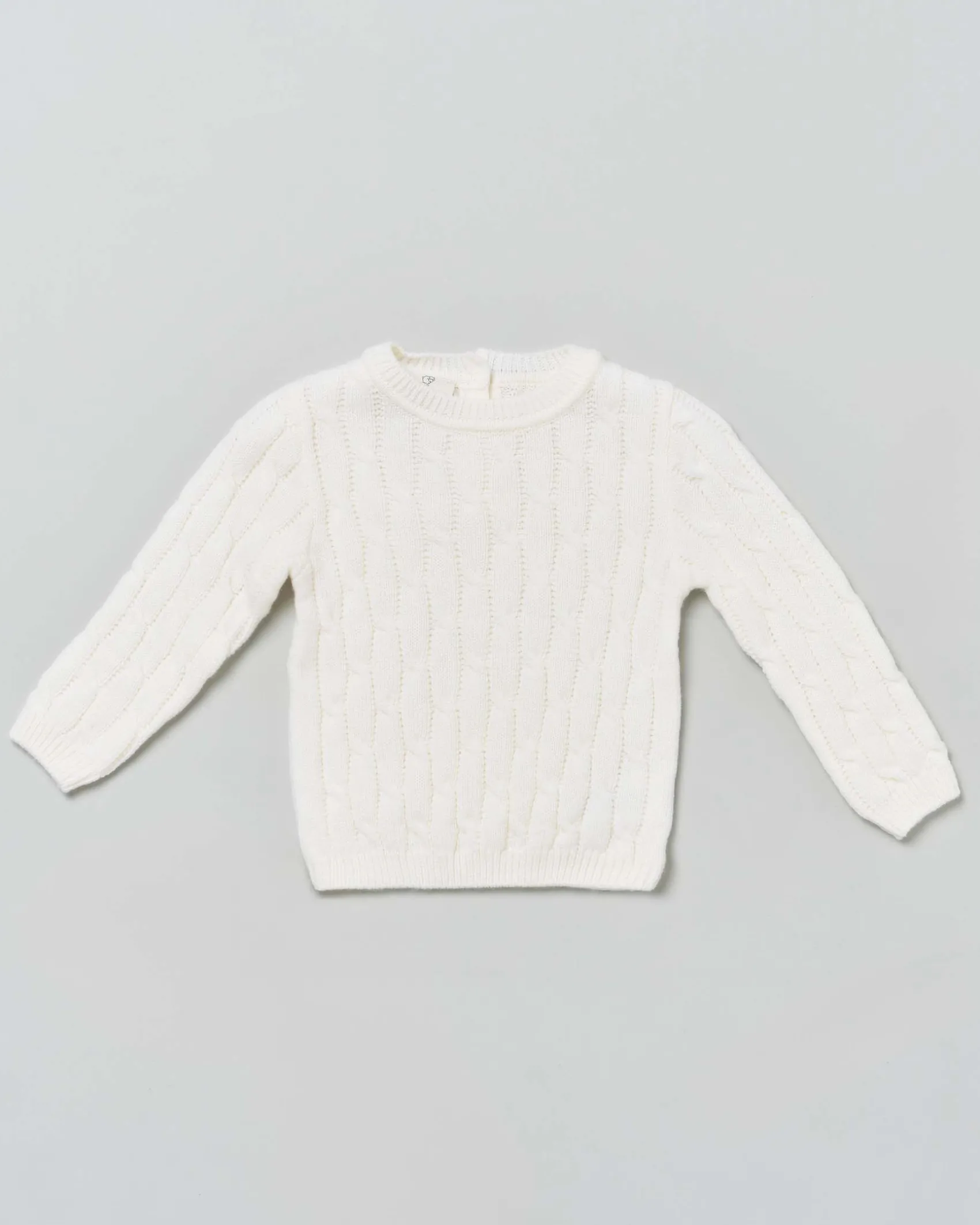 Maglia color panna girocollo in pura lana a trecce