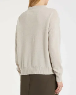Maglia color sabbia Marella in lana e cashmere con scollo a V e motivo a losanghe marroni sul davanti
