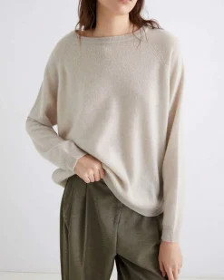Maglia color sabbia Marella in puro cashmere con scollo tondo e maniche raglan