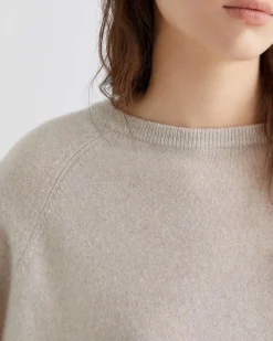 Maglia color sabbia Marella in puro cashmere con scollo tondo e maniche raglan