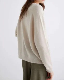 Maglia color sabbia Marella in puro cashmere con scollo tondo e maniche raglan