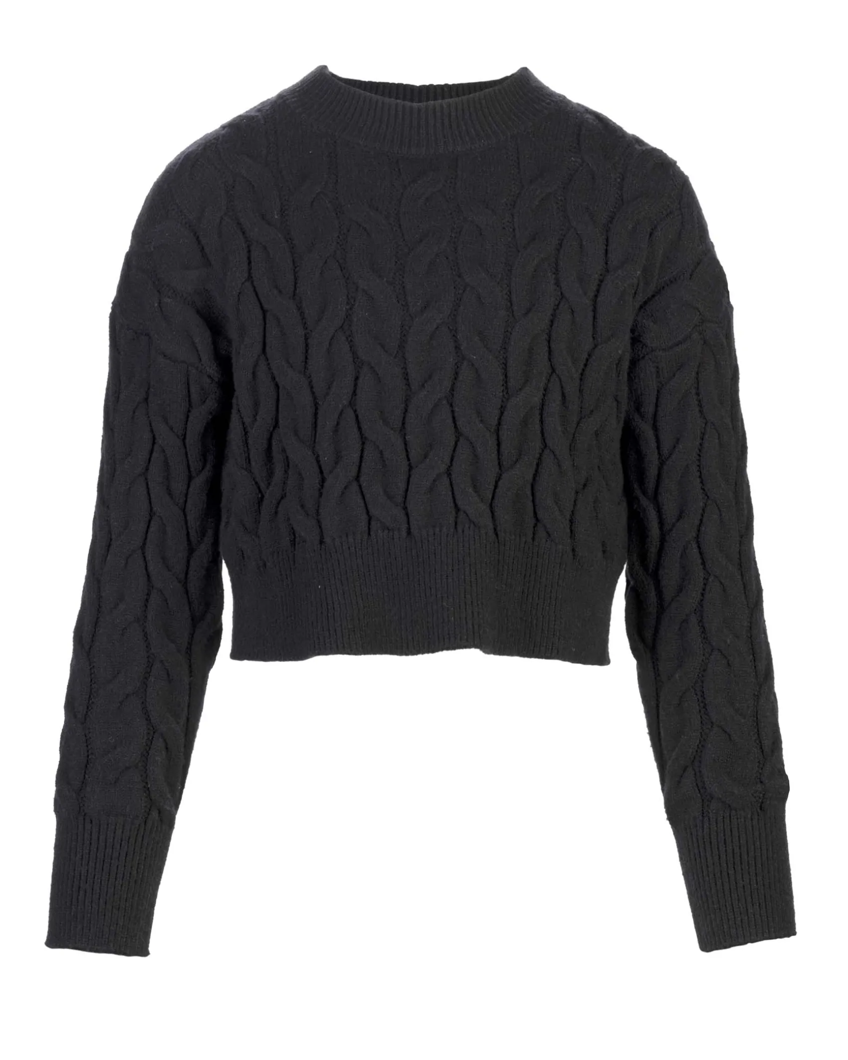Maglia Elsy cropped nera in misto viscosa a trecce