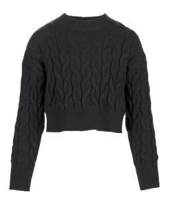 Maglia Elsy cropped nera in misto viscosa a trecce