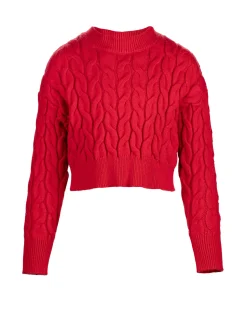 Maglia Elsy cropped rossa in misto viscosa a trecce