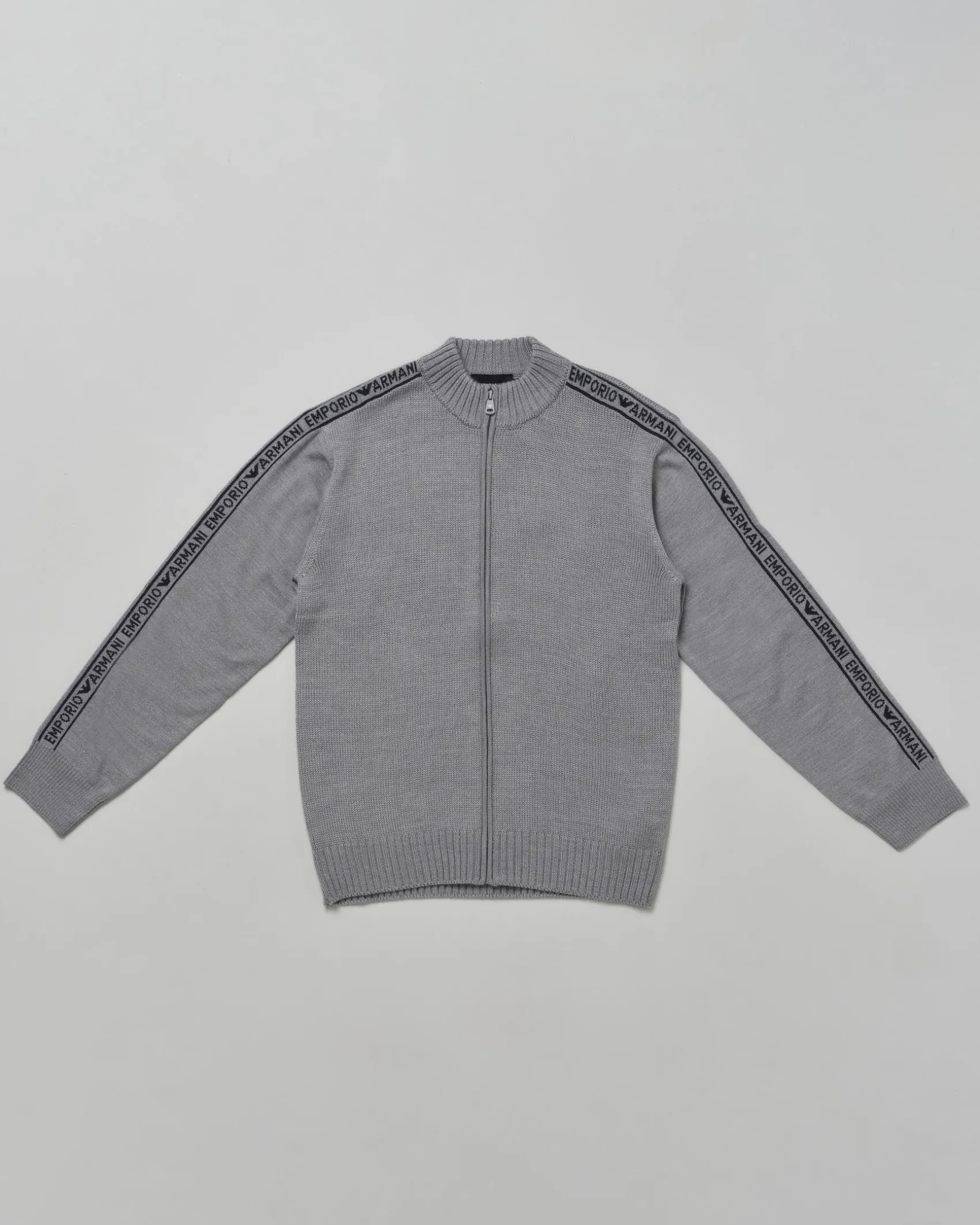 Maglia Emporio Armani lana grigia con zip e bande logate