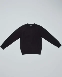 Maglia Emporio Armani nera girocollo in misto viscosa con maxi logo monogramma jacquard in tono