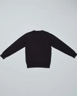 Maglia Emporio Armani nera girocollo in misto viscosa con maxi logo monogramma jacquard in tono