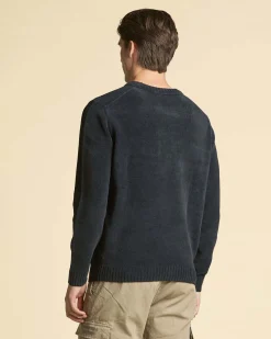 Maglia girocollo Aeronautica Militare blu in ciniglia con taschino al petto