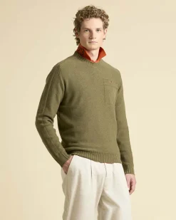 Maglia girocollo Aeronautica Militare verde militare in misto cotone e lana tinto capo
