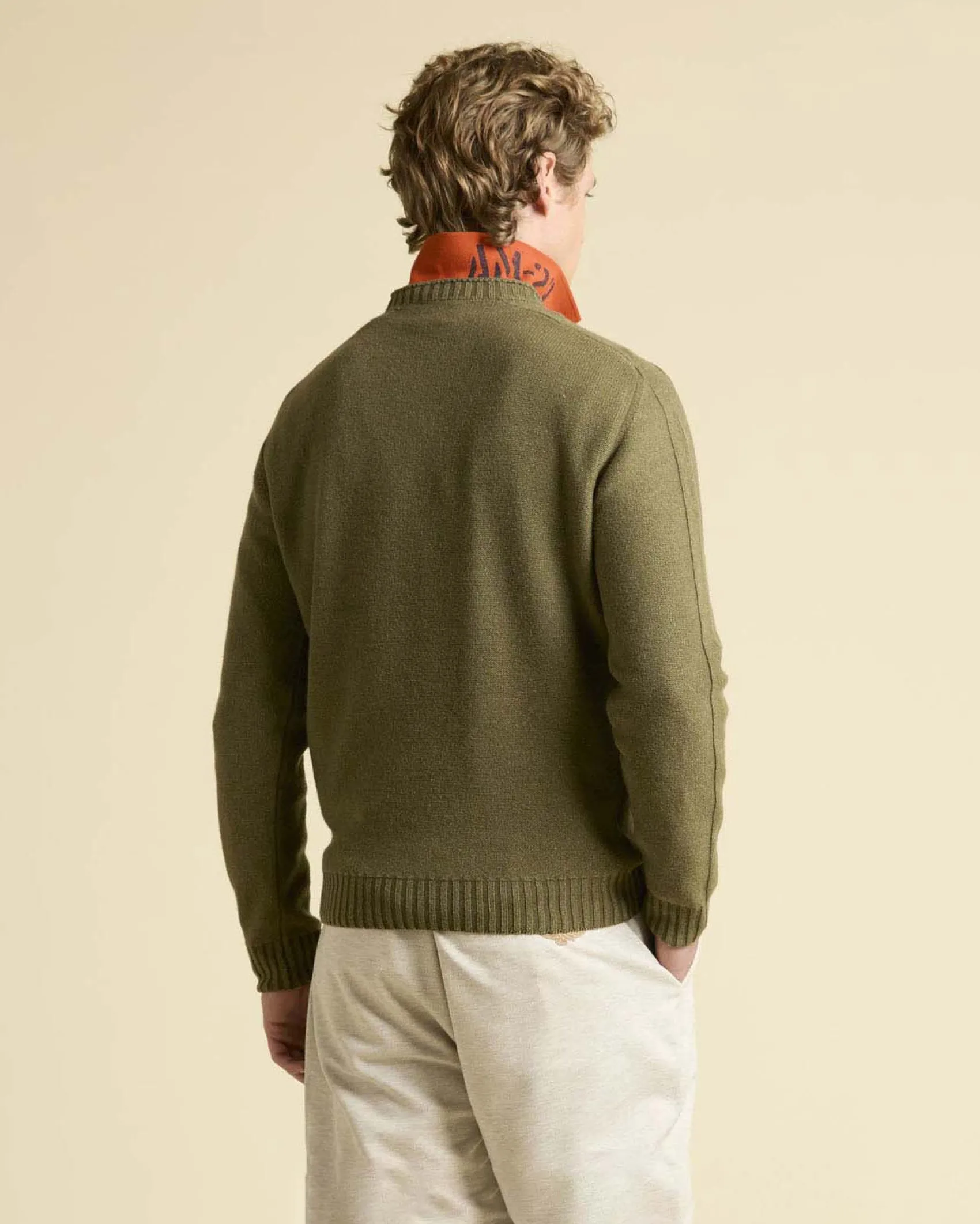 Maglia girocollo Aeronautica Militare verde militare in misto cotone e lana tinto capo