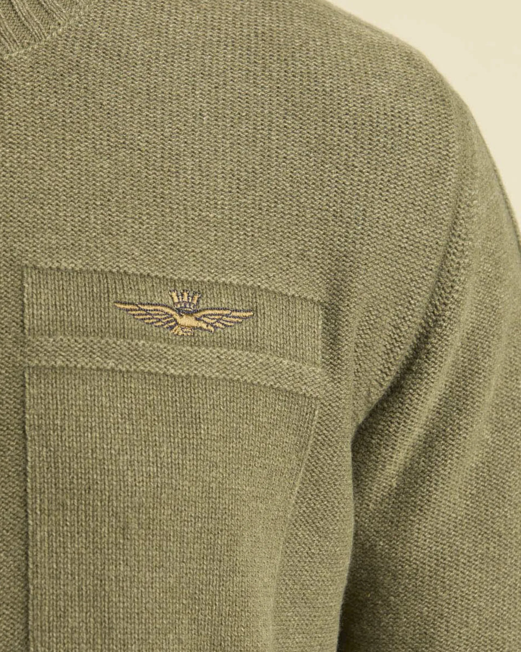 Maglia girocollo Aeronautica Militare verde militare in misto cotone e lana tinto capo