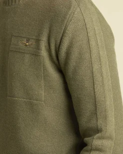 Maglia girocollo Aeronautica Militare verde militare in misto cotone e lana tinto capo