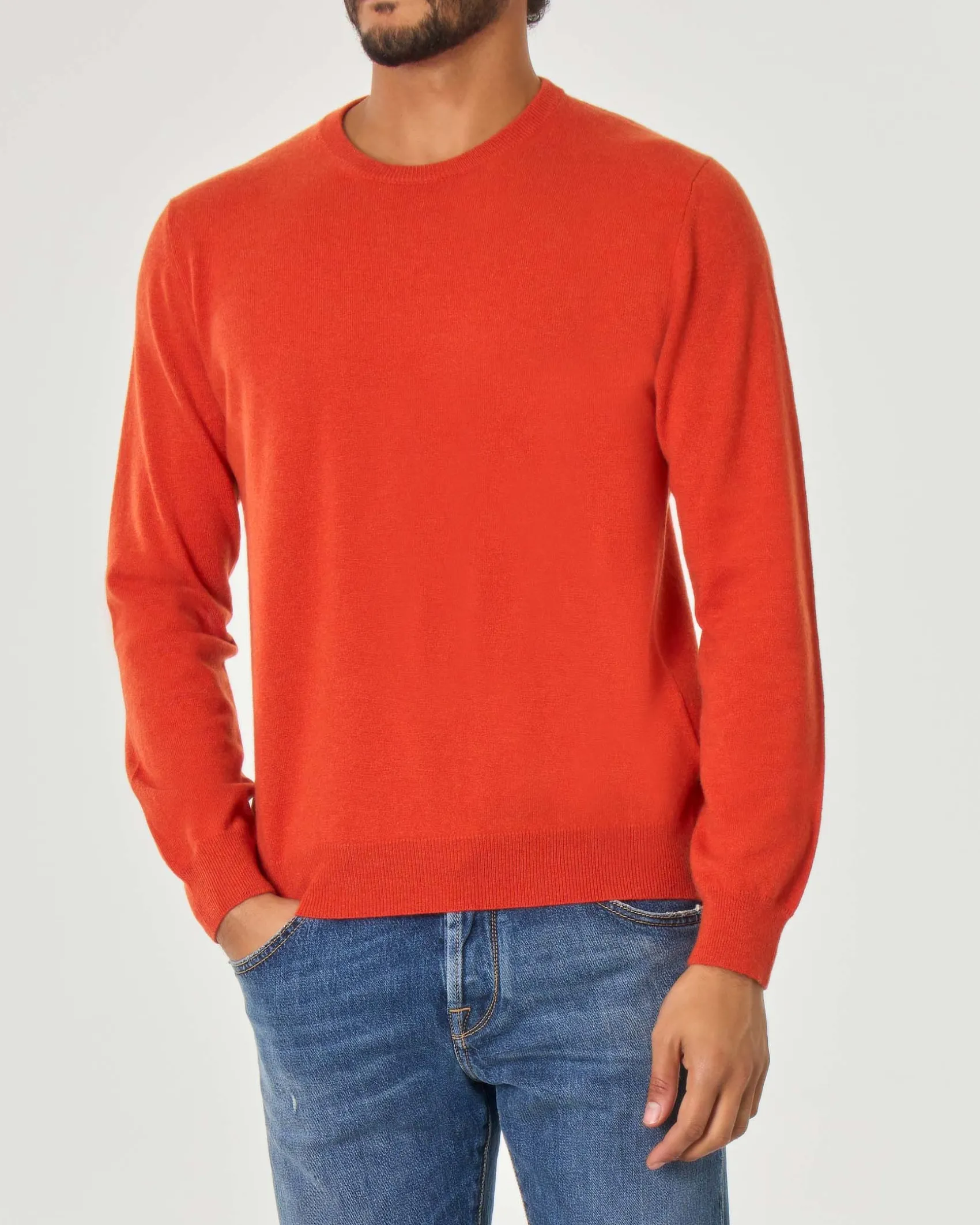 Maglia girocollo arancione Pellizzari in puro cachemire