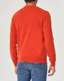 Maglia girocollo arancione Pellizzari in puro cachemire