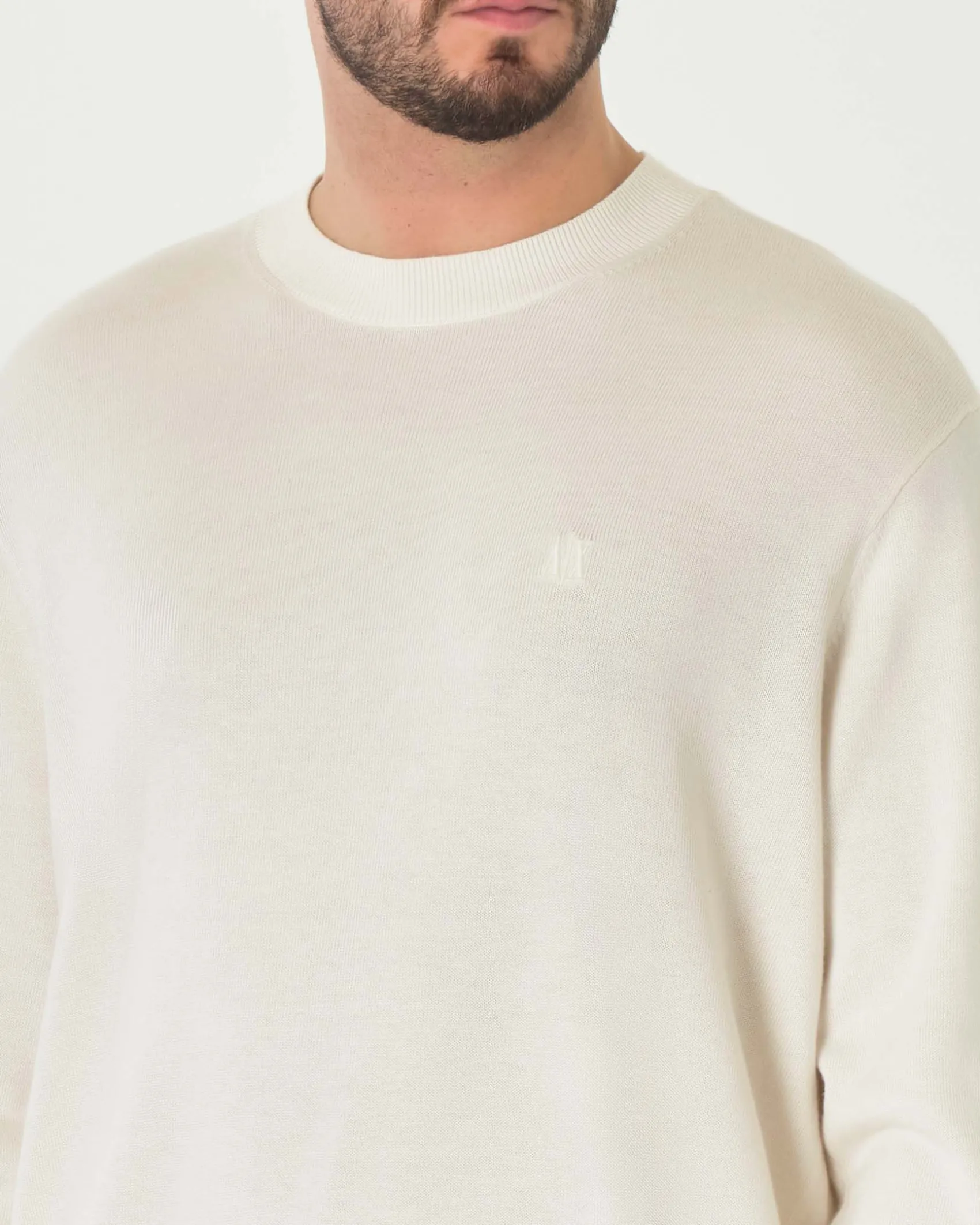 Maglia girocollo Armani Exchange color panna in misto cotone viscosa e seta